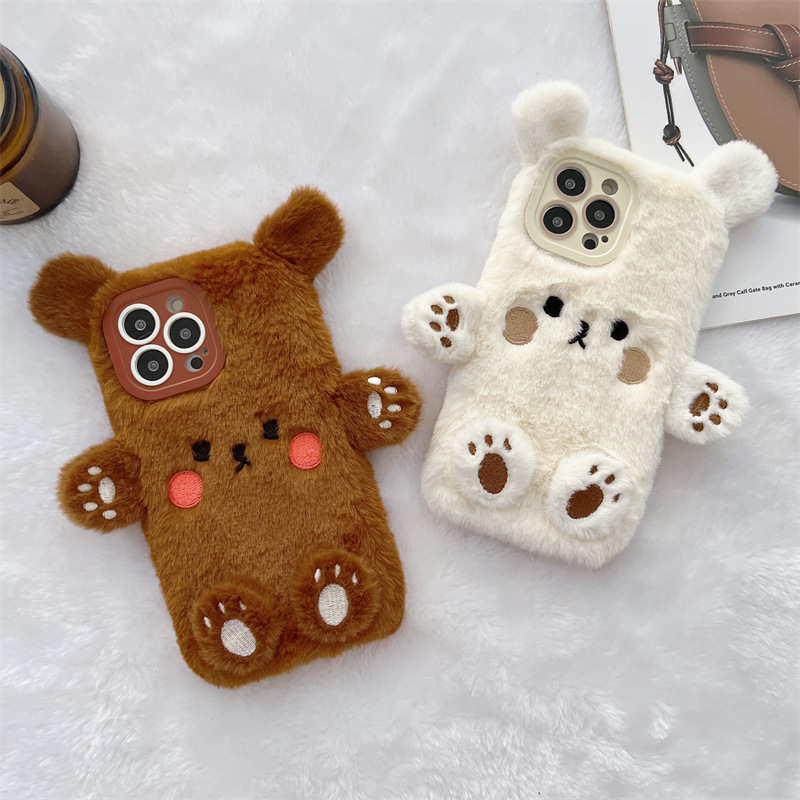 Korean 3D Cartoon Bear Fluffy  - огляд і ціна Phone Cases For Iphone 13