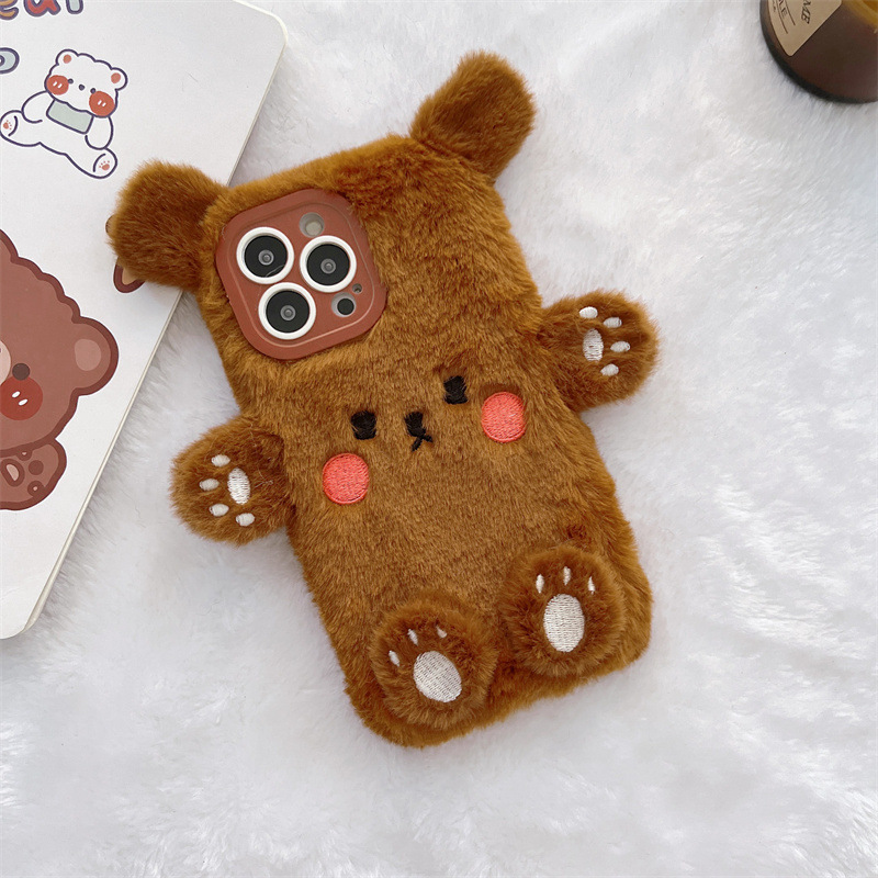 Korean 3D Cartoon Bear Fluffy  - огляд і ціна Phone Cases For Iphone 13